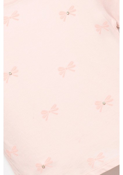 Kız Çocuk Fiyonklu Taş Işlemeli Kısa Kollu T-Shirt -Çocuk Giyim modelleri