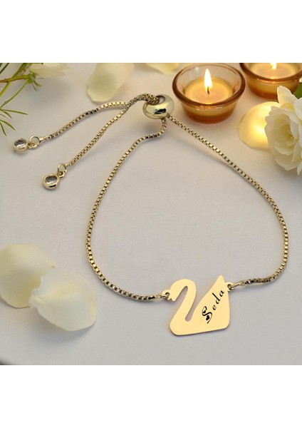 14 Ayar Altın Plakalı Seda Ismine Özel Zincirli Kuğu Kuşu Motifli Hediye BILEKLIK-599ISIM fiyatları
