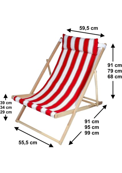 3 Kademe Ayarlı Ahşap Şezlong | Kırmızı-Beyaz Çizgili, Yastıklı, Taşınabilir, Portatif Tasarım modelleri