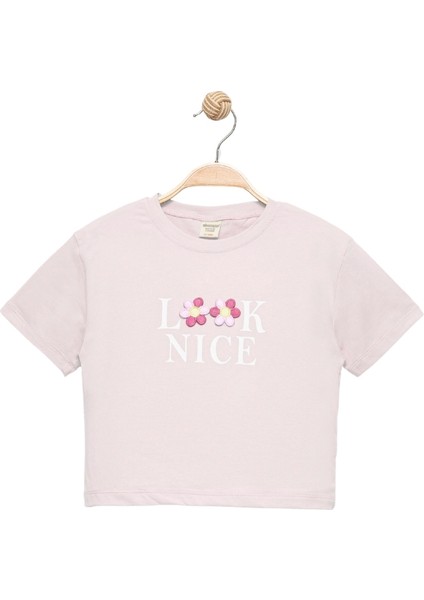 Kız Çocuk Çiçekli Kısa Kollu T-Shirt - Çocuk Giyim