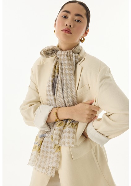 Tulip Yaprak Desen Siyah-Sarı Pamuklu Şal indirimleri