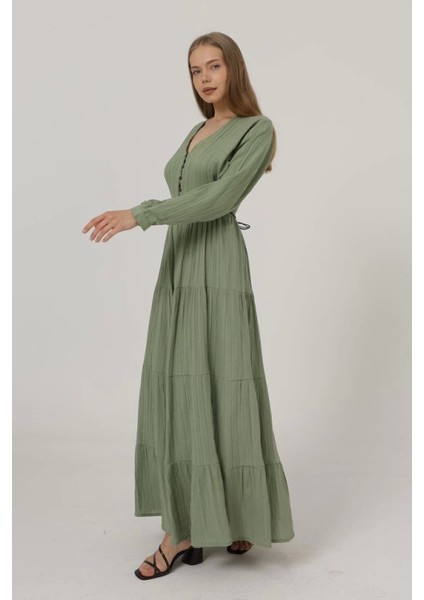 Haki Uzun Kol Kemerli Elbise fırsatları