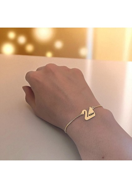 14 Ayar Plakalı Altın Bal Maske Temalı Zincirli Kuğu Kuşu Motifli Hediye BILEKLIK-599SEMBOL