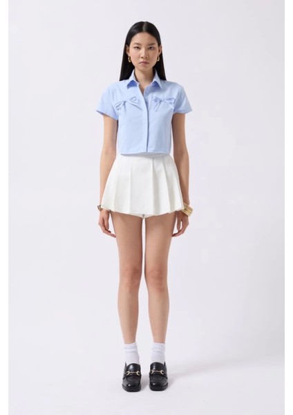 Kurdele Detaylı Crop Gömlek