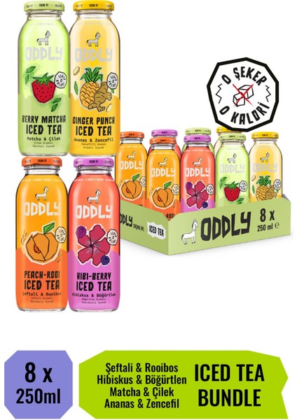 Saçma İyi Soğuk Çay Dörtlüsü (Peach-Rooi, Hibi-Berry, Ginger-Punch, Berry- Matcha) Cam 250 ml 8 Adet