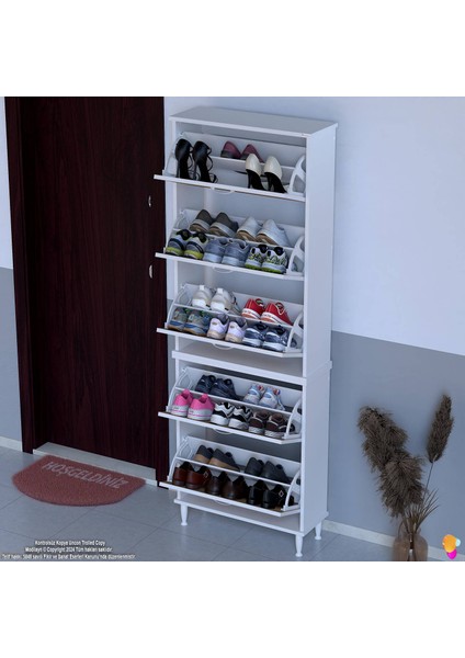 VARBİ UMAY' 2 Li Kapı Önü 72x205x26 cm’ lik 5 Düşer Kapak 10 Göz Bölme Raf Ayakkabılık