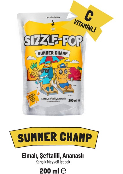 Sızzle-Pop Summer Champ Şeftali Elma Ananas Meyve Suyu 200 ml