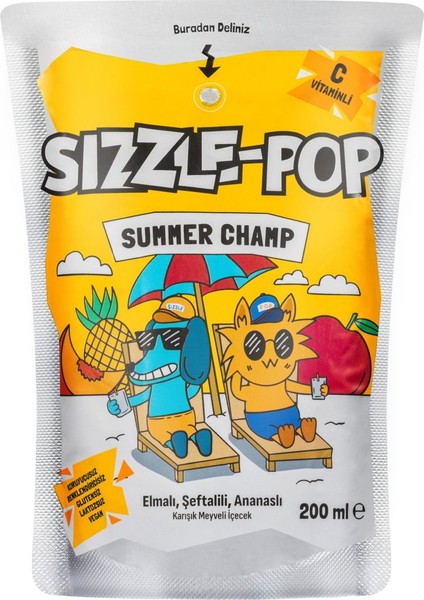 Sızzle-Pop Summer Champ Şeftali Elma Ananas Meyve Suyu 200 ml fiyatları
