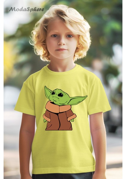 Hayvan Figürlü Yoda Baskılı Oversıze Tişört