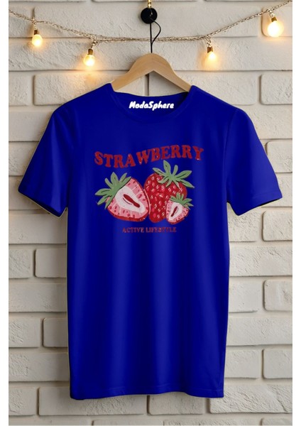 Strawberry Baskılı Unisex Oversize Tişört