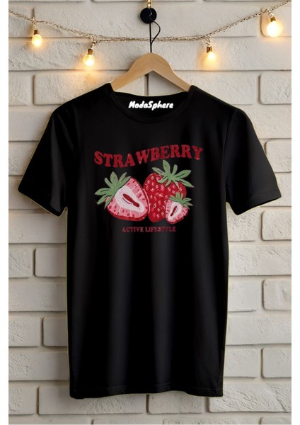 Strawberry Baskılı Unisex Oversize Tişört