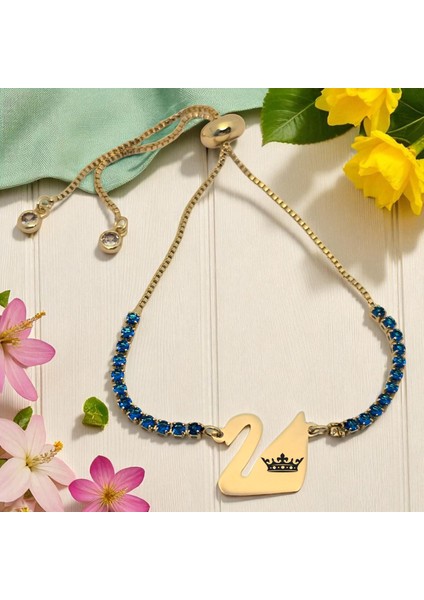14 Ayar Plakalı Altın Krallık Temalı Kuğu Kuşu Figürlü Mavi Taşlı Hediye BILEKLIK-600SEMBOL fiyatları