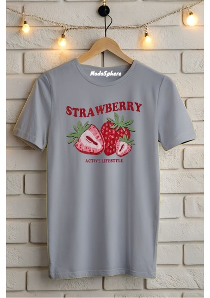 Strawberry Baskılı Unisex Oversize Tişört