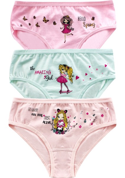 Kız Çocuk Külot 3'lü Baskılı (%96 Pamuk - %4 Elastan)