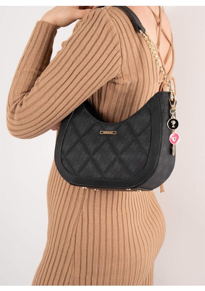 Kadın Omuz Çantası 1168-46043 Sılver Polo Bayan Çantası M178 Siyah-Mat Siyah