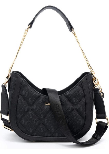 Kadın Omuz Çantası 1168-46043 Sılver Polo Bayan Çantası M178 Siyah-Mat Siyah