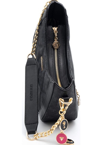 Kadın Omuz Çantası 1168-46043 Sılver Polo Bayan Çantası M178 Siyah-Mat Siyah