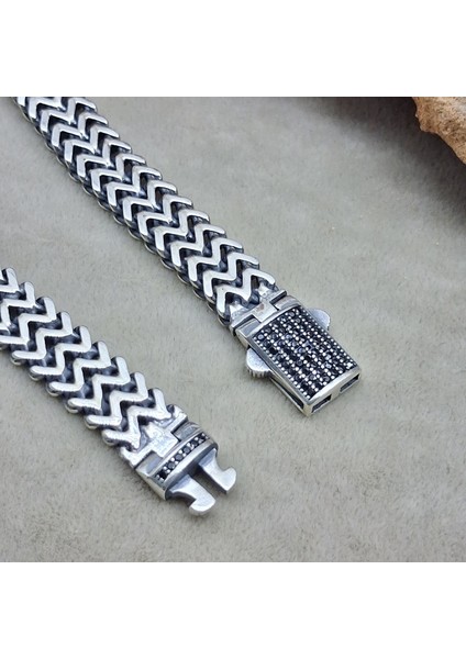925 Ayar Gümüş Kutu Kilitli Taşlı Model Bileklik 8.3mm,erkek Gümüş Aksesuar,erkek Gümüş Bileklik, modelleri