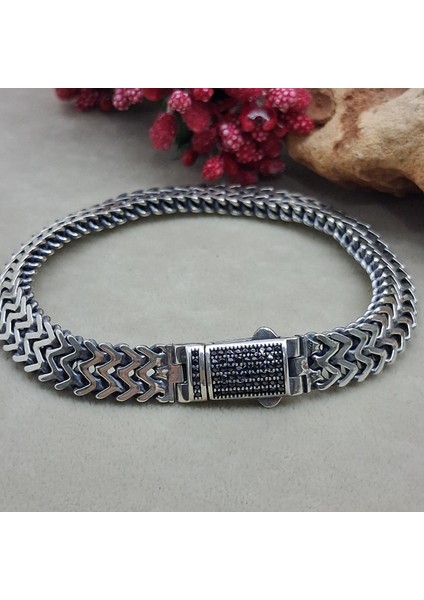 925 Ayar Gümüş Kutu Kilitli Taşlı Model Bileklik 8.3mm,erkek Gümüş Aksesuar,erkek Gümüş Bileklik, indirimleri