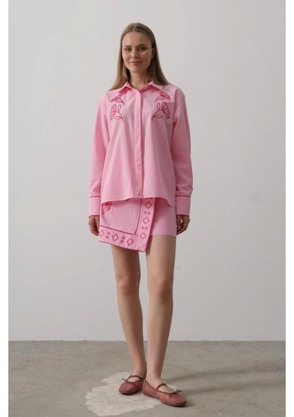 Şık Nakışlı Etek Takımı - Pembe modelleri