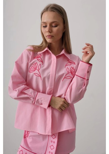 Şık Nakışlı Etek Takımı - Pembe fırsatları