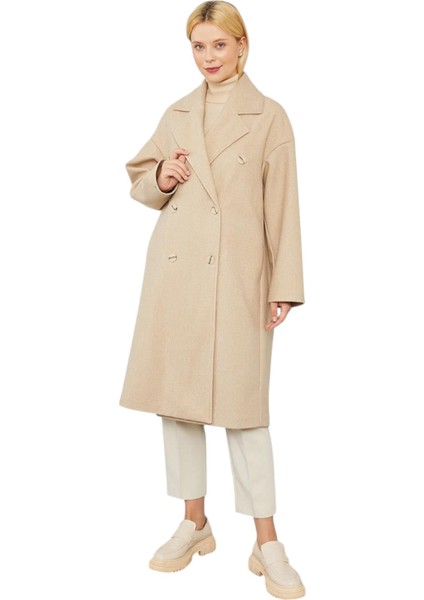 Kadın Oversize Astarsız Kaşe Kaban