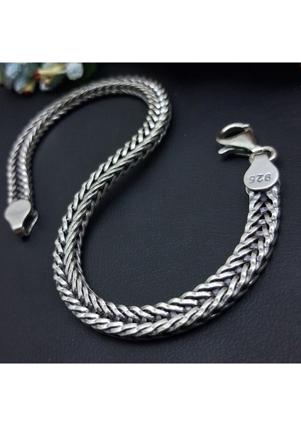 925 Ayar Gümüş Tilki Kuyruğu Kare Model Bileklik 5mm