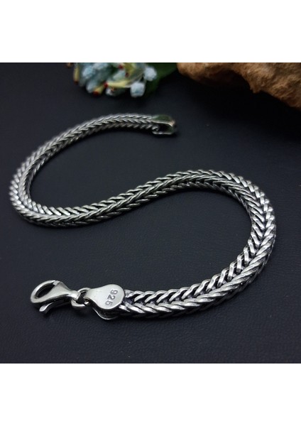 925 Ayar Gümüş Tilki Kuyruğu Kare Model Bileklik 5mm