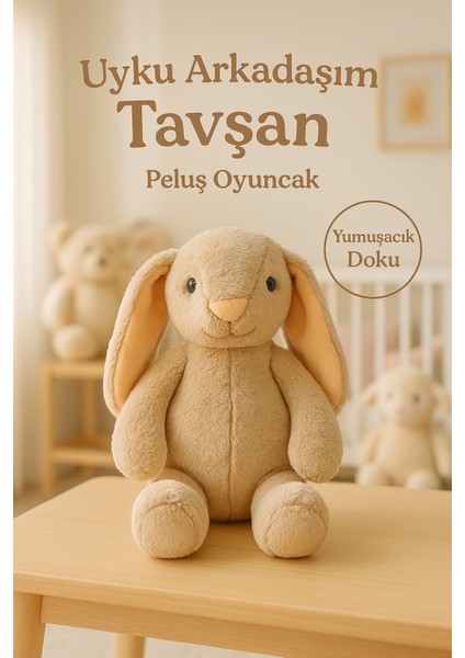 Uzun Kulaklı Yumuşak Tavşan Peluş Oyuncak – Uyku Arkadaşı - Yumuşak, Uzun Kulaklı, Kahverengi