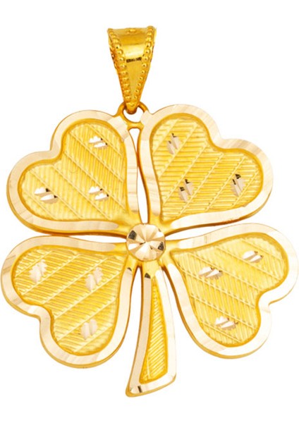 Hasır Desenli 14 Ayar Altın Yonca Kolye Ucu