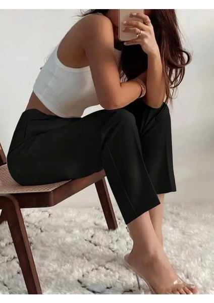 Yüksek Bel Önden Fermuarlı Krep Pantolon fiyatları