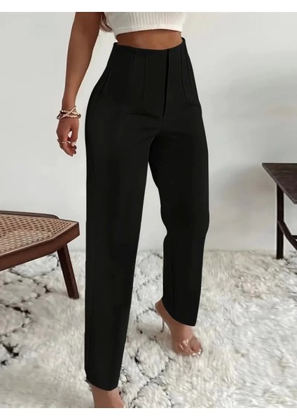 Yüksek Bel Önden Fermuarlı Krep Pantolon modelleri