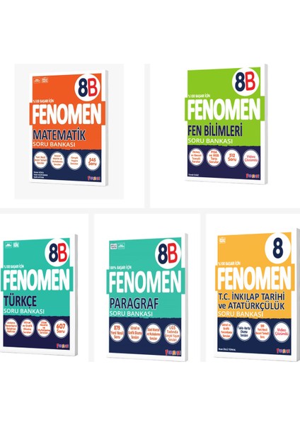 Fenomen 8. Sınıf Tüm Dersler B Soru Bankası Seti 5 Kitap Fenomen