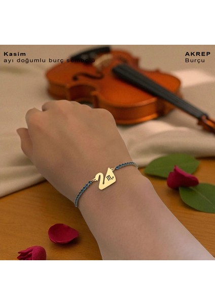 14 Ayar Plakalı Altın Kasım Ayı Doğumları Için Mavi Taşlı Kuğu Kuşu Figürlü Hediye BILEKLIK-600AY