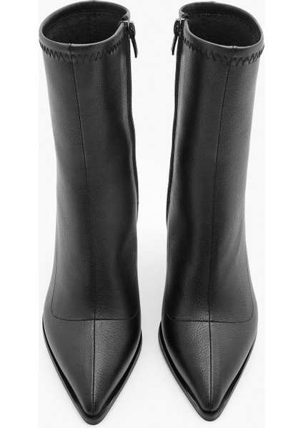 Kadın Topuklu Bot Sivri Burun Kadeh Ökçe Günlük Klasik Bot Holes Siyah