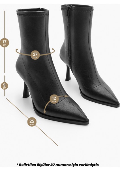 Kadın Topuklu Bot Sivri Burun Kadeh Ökçe Günlük Klasik Bot Holes Siyah