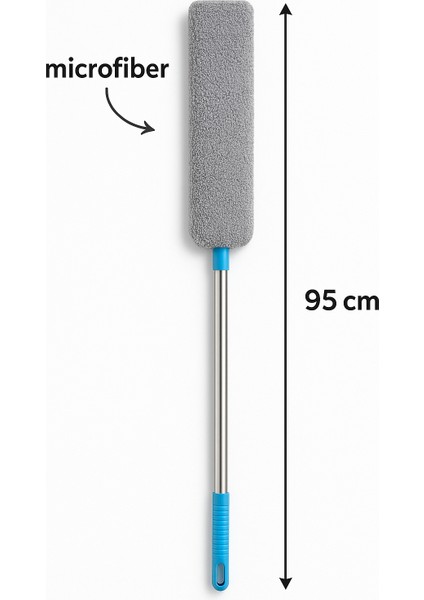 Mikrofiber Başlıklı Girintili Yüzey Dip Köşe Raf Temizleme Mopu Toz Alma Fırçası