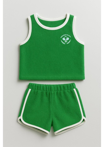 Erkek Çocuk Havlu Tennis Nakışlı Alt Üst Takım - Yeşil (3-4 Yaş 8-9 Yaş) fiyatları