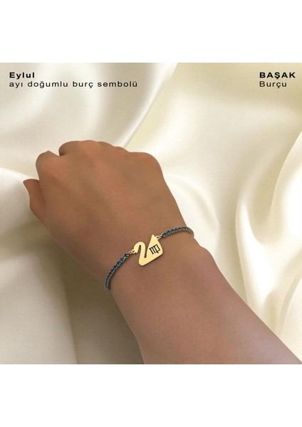 Altın Plakalı 14 Ayar Eylül Ayı Doğumları Için Mavi Taşlı Kuğu Kuşu Figürlü Hediye BILEKLIK-600AY