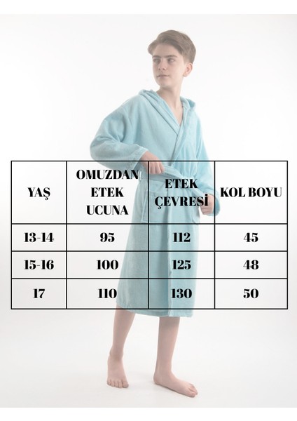 Pamuklu Kapüşonlu Genç Garson Boy Unisex Cepli Bukle Kadife Bornoz