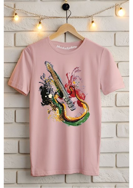 Gitar Baskılı Unisex Oversize Tişört