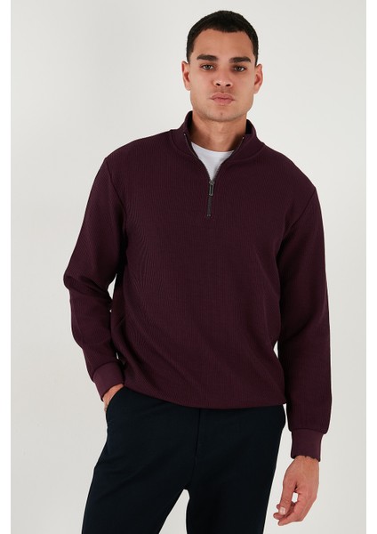 Pamuklu Regular Fit Yarım Fermuarlı Dik Yaka Sweat Erkek Sweat 5905716