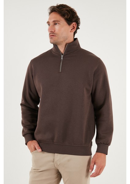 Pamuklu Regular Fit Yarım Fermuarlı Dik Yaka Sweat Erkek Sweat 59052592 indirimleri