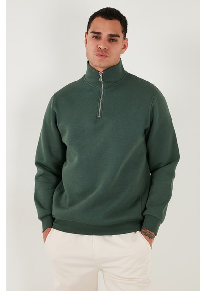 Pamuklu Regular Fit Yarım Fermuarlı Dik Yaka Sweat Erkek Sweat 59052592 fırsatları
