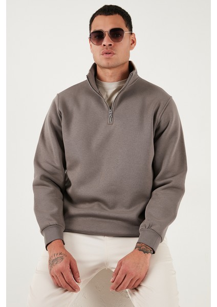 Pamuklu Regular Fit Yarım Fermuarlı Dik Yaka Sweat Erkek Sweat 59052592