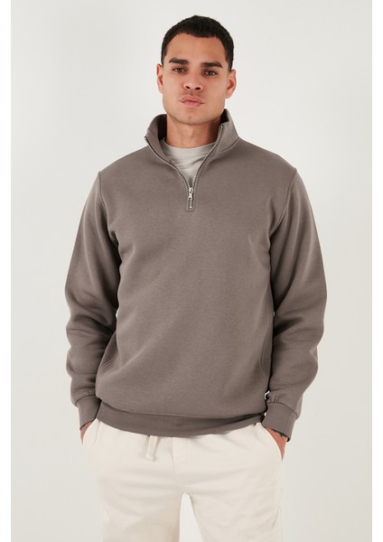 Pamuklu Regular Fit Yarım Fermuarlı Dik Yaka Sweat Erkek Sweat 59052592 modelleri