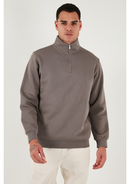 Pamuklu Regular Fit Yarım Fermuarlı Dik Yaka Sweat Erkek Sweat 59052592 fırsatları
