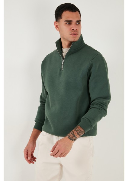 Pamuklu Regular Fit Yarım Fermuarlı Dik Yaka Sweat Erkek Sweat 59052592 indirimleri