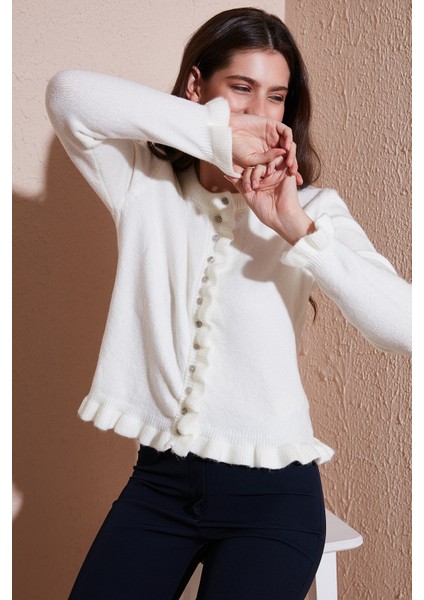 Premium Pile Detaylı Regular Fit Yuvarlak Yaka Triko Hırka Bayan Hırka 680HI00038 fiyatları