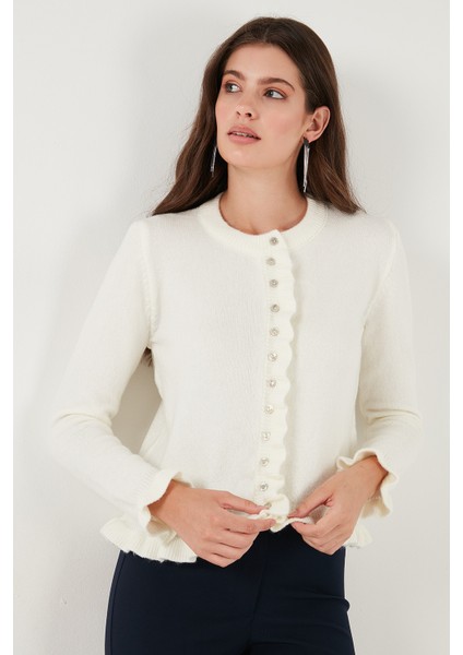 Premium Pile Detaylı Regular Fit Yuvarlak Yaka Triko Hırka Bayan Hırka 680HI00038